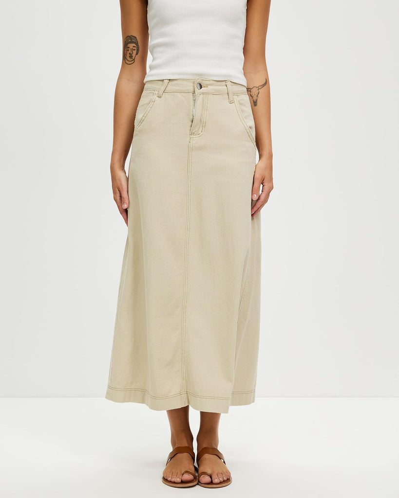 Long Denim Skirts for Women Maxi Paperbag High Waist Frayed Raw Hem A line Flare Jean Skirt with Pockets