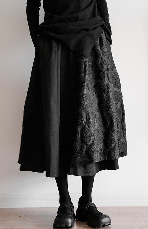 Jacquard dark textured double layered patchwork skirt