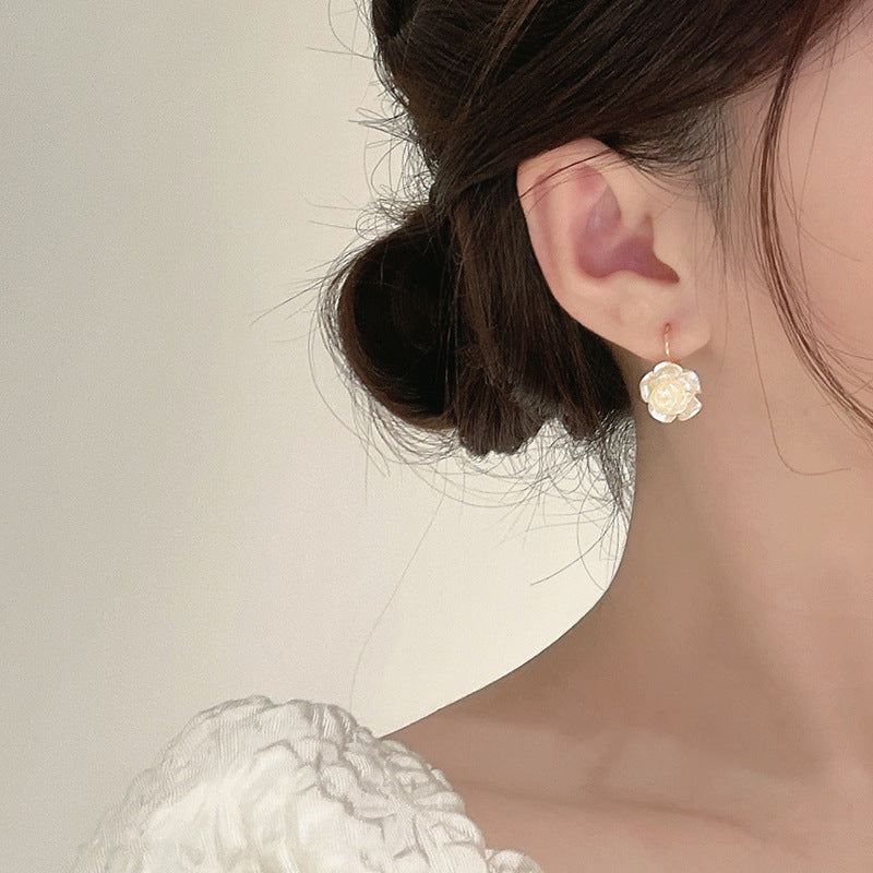 KAJA Clothing earring Diamond-studded Camellia Earrings White