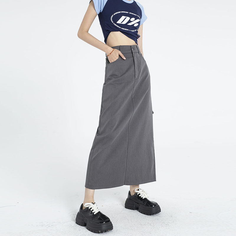 Women's slit high waisted pencil tight mid length tank top skirt