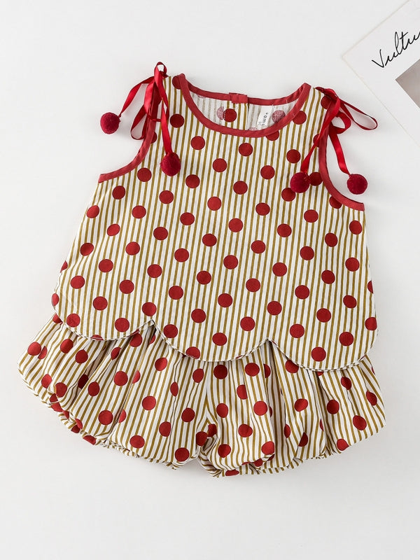 Kids Spring Summer Polka Dot Cotton Sleeveless Vest Shorts Outfits Clothes