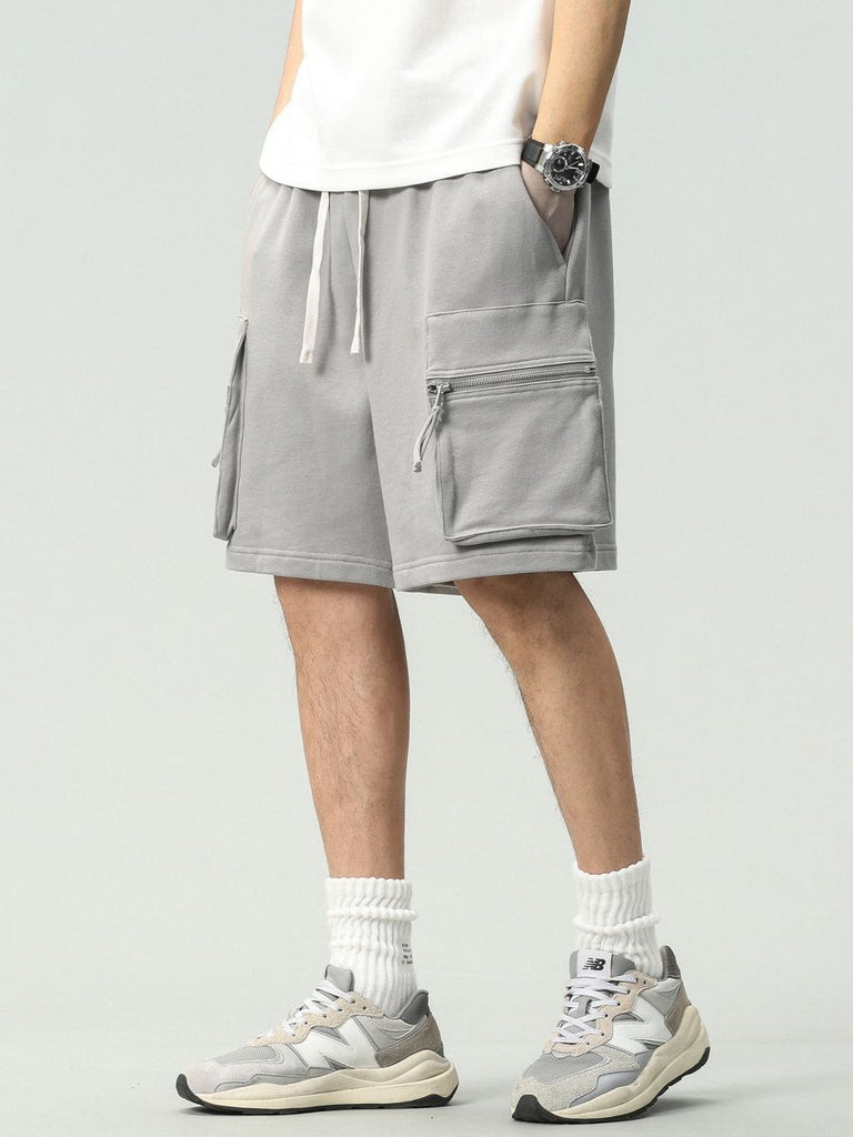 Men's Cargo Shorts Elastic Waist Relaxed Fit Cotton Casual Outdoor Lightweight Work Shorts Multi-Pockets