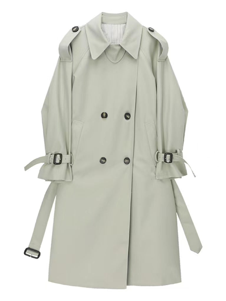 Women's Double Breasted Trench Coat Long Trench Coat Slim Fitting Jacket with Belt 