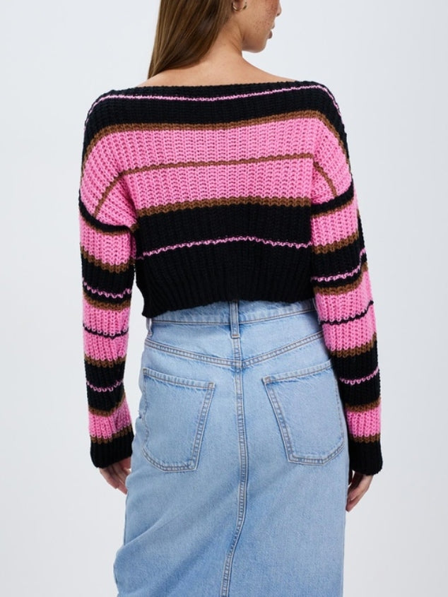 Long Sleeve Women Sweater Crew Neck Striped Color Block Comfy Loose Oversized Knitted Pullover Sweater