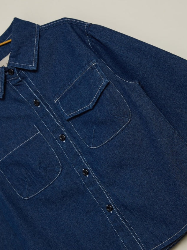 Kids' Navy Blue Jean Jacket Basic Casual Soft Stretch Denim Jacket