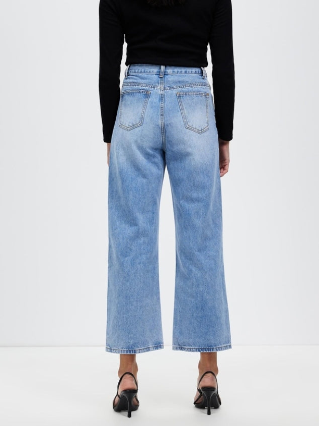 High-waisted cotton wide-leg floor-length trousers