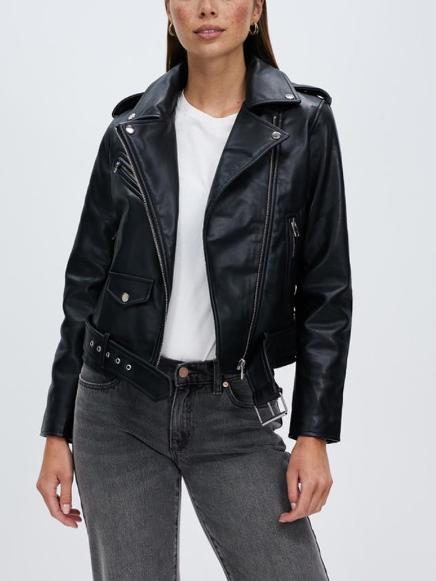 Women Faux Leather Jacket Lapel Collar Motorcycle Zip Up Long Sleeve Motor Biker Short Coat Jacket