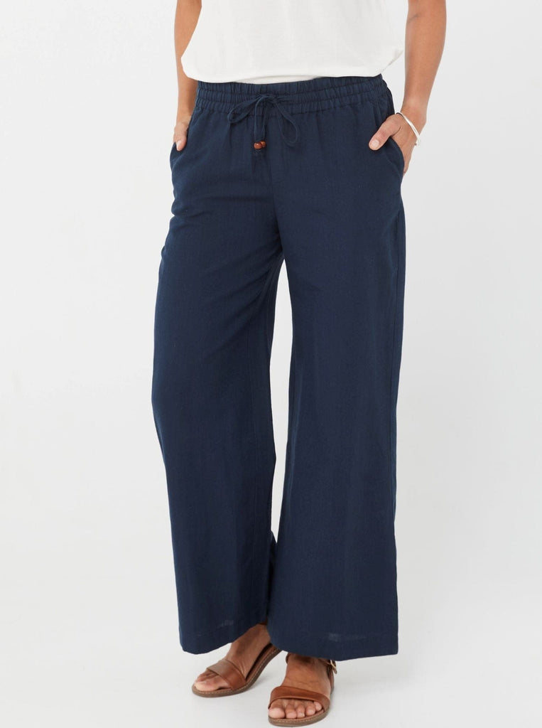 SS2021 Trousers Woman Winter Cotton and Linen Pants Full LiningValentina Trousers - Navy/Cotton & Linen