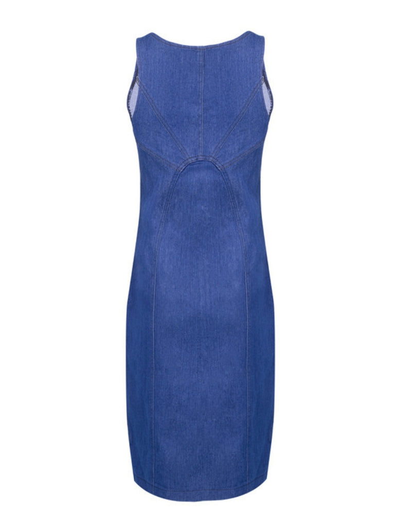Women's Casual Sleeveless Zipper U Neck Mini Denim Bodycon Dress