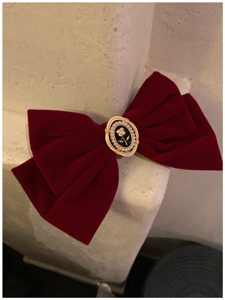Bow Black Red Christmas Hairpin