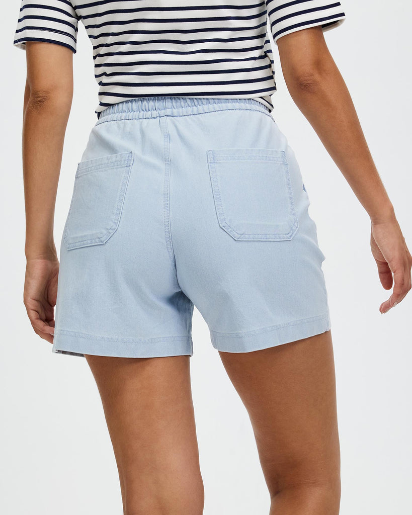 Womens 2023 Fashion Jean Shorts Distressed Drawstring Elastic Waist Denim Shorts with Pocketed