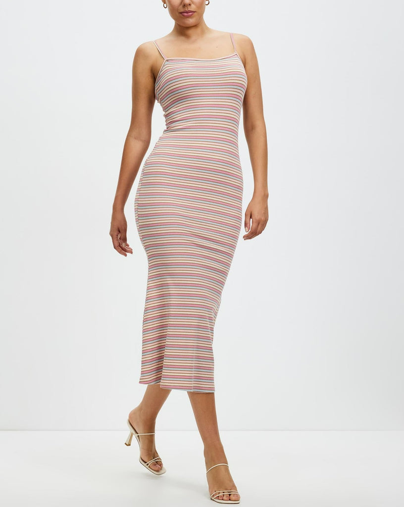 Pure cotton colorful striped maxi dress