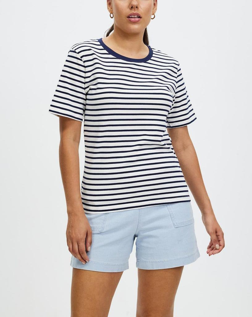 Vintage striped short-sleeved T-shirt for women