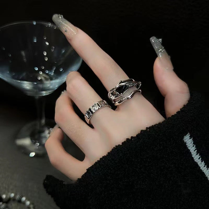 Black Crystal Open Ring Adjustable