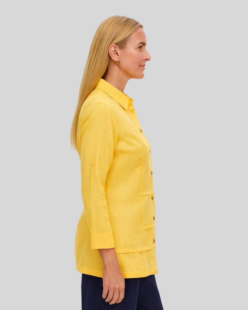 3/4 Sleeve Cotton Slim Fit Shirt Yellow Top