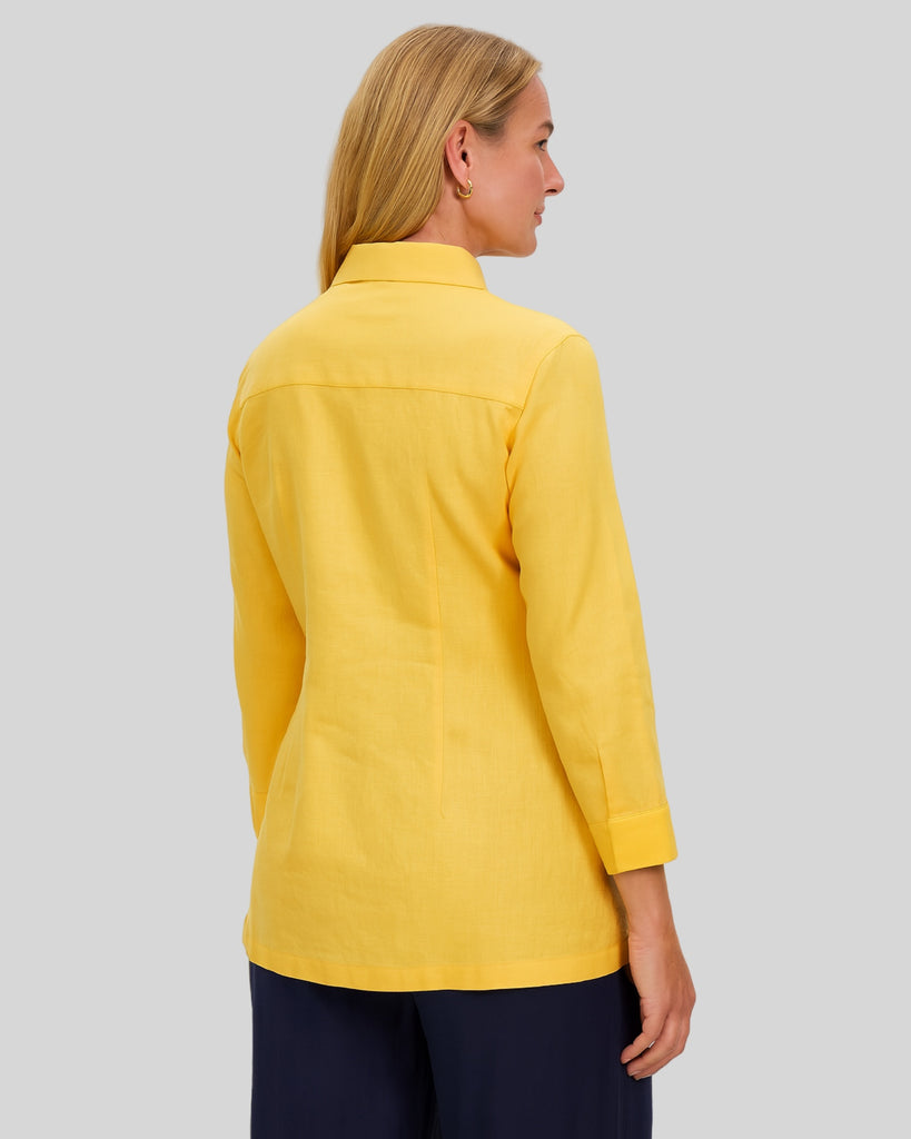 3/4 Sleeve Cotton Slim Fit Shirt Yellow Top