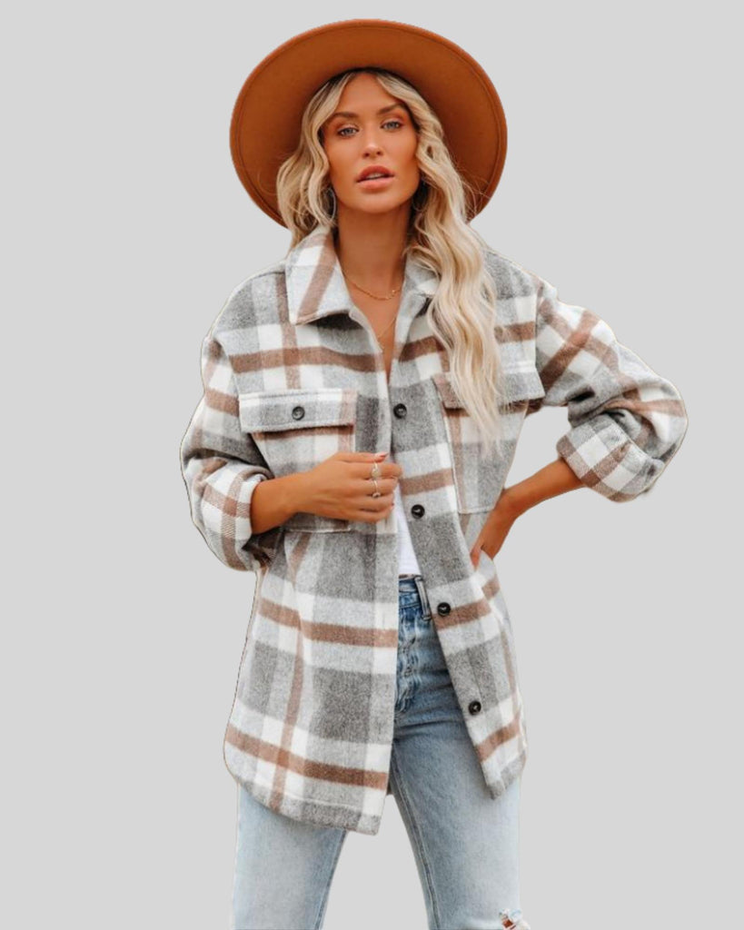 Women’s Casual Plaid Jacket   Long Sleeve Fall Shirt Jacket Coat Tops