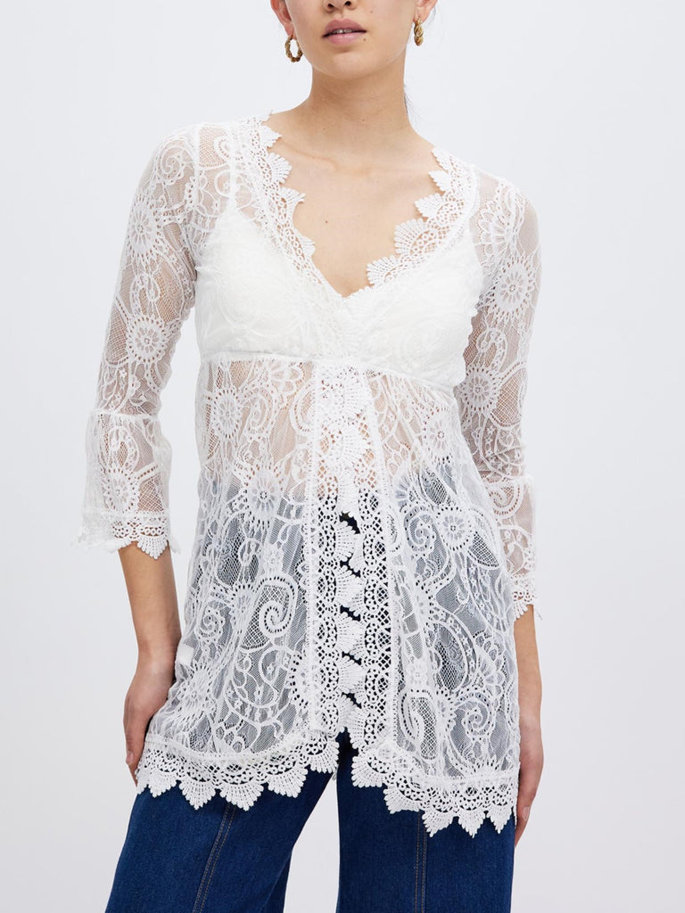 Women's white lace beach cover-up long cardigan