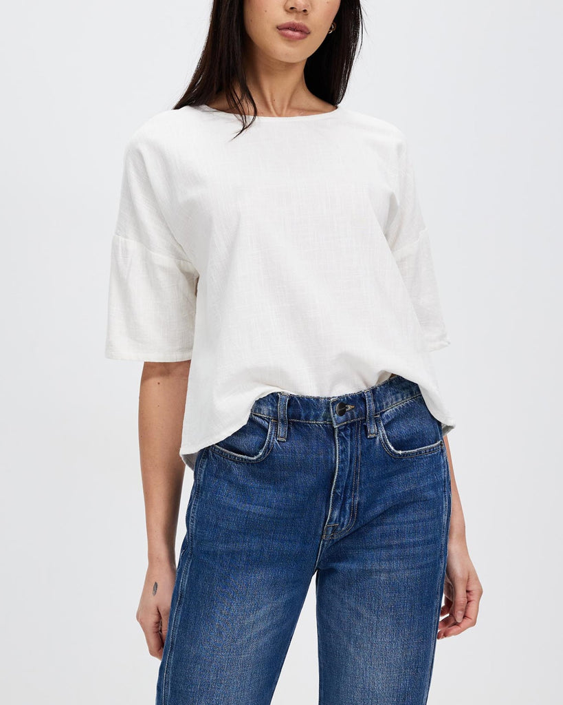 Woman White Cotton 3/4 Sleeves Loose Top Alice Top