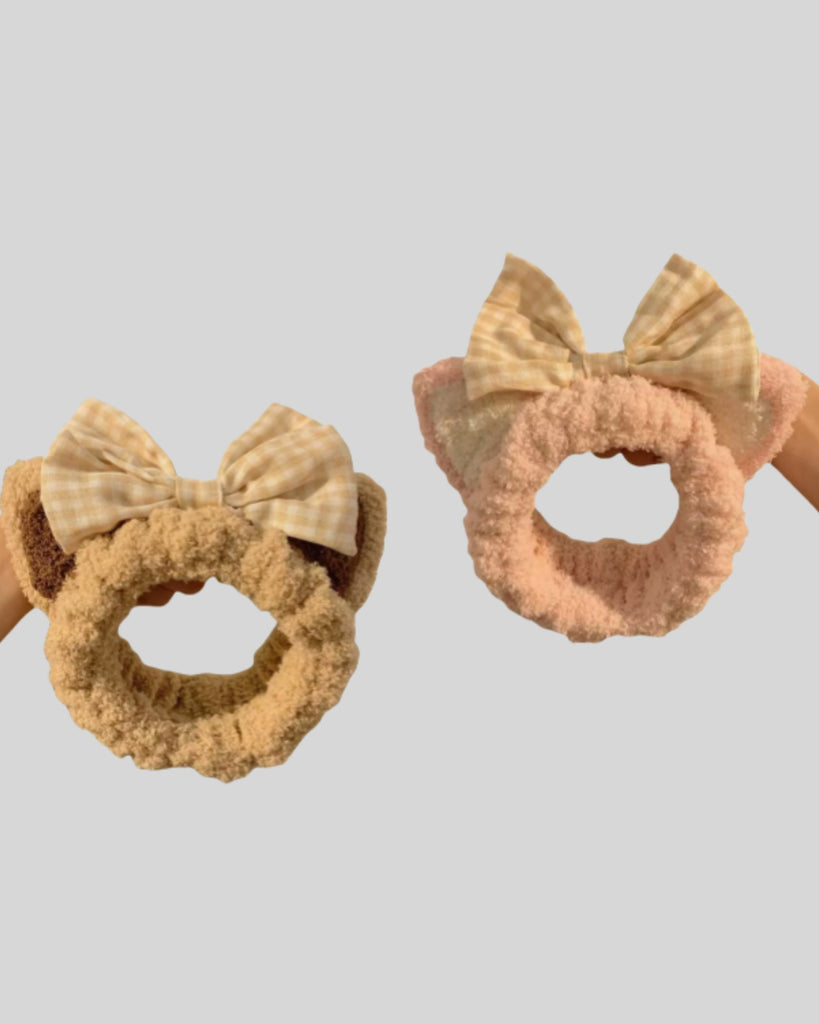 Cute Make Up Cat Ears Headband Plush Animal Makeup Skincare Headbands with Face Washing-2pc
