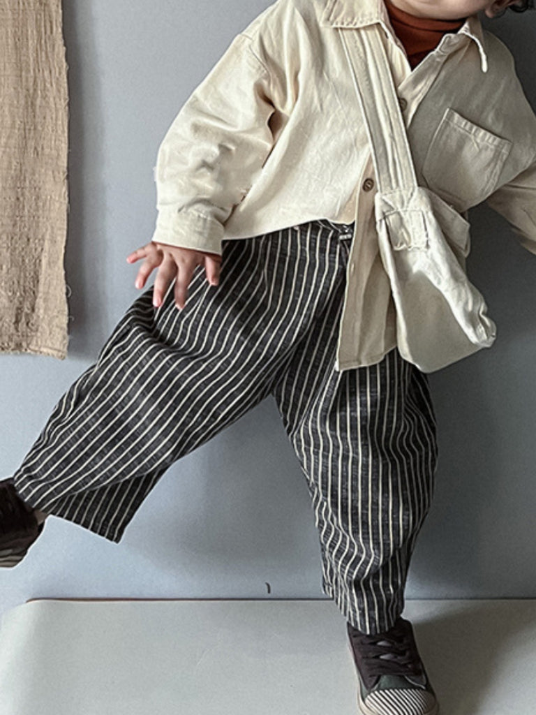 Boys' Spring and Autumn Striped Front Pocket Pants