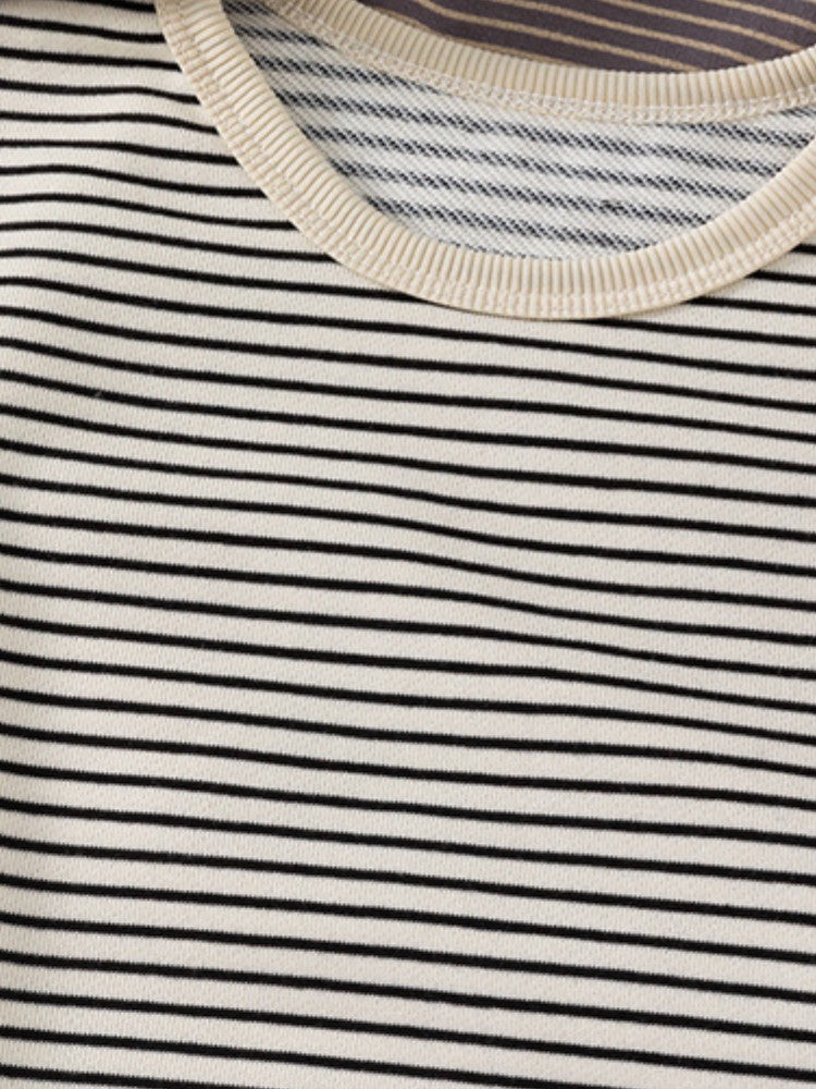 Kids Soft Cotton Jersey Stripe Black Long Sleeves T-Shirt Basic Crewneck Tee Shirts 