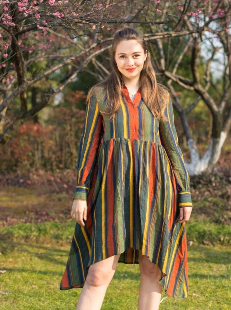 Winter Woman Long Sleeves Fashion Casual Stripes Dress, Maternity Fashion Dress