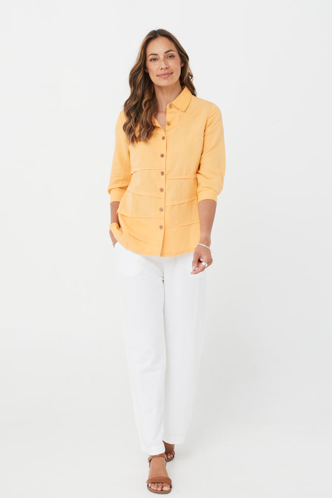 3/4 Sleeve Cotton Slim Fit Shirt Yellow Top