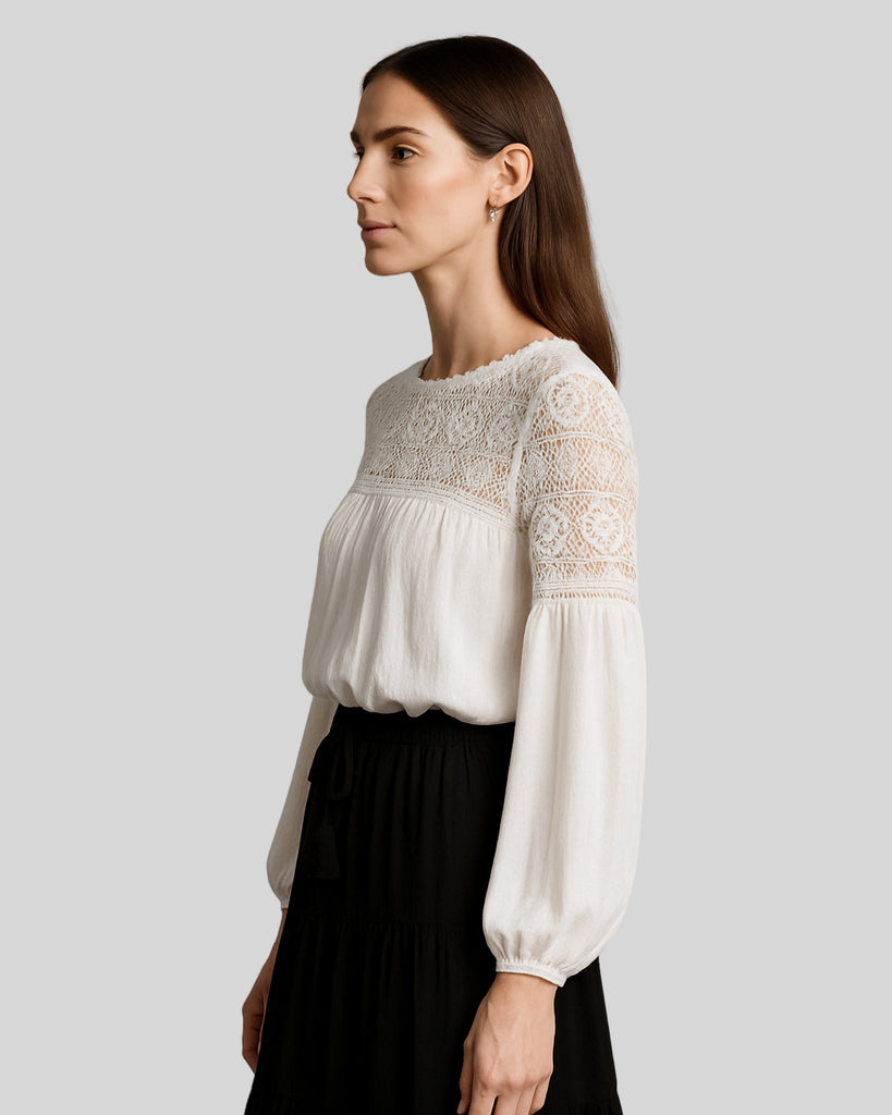 Woman Long Sleeves Casual Top Winter Top Holiday Top White Top Sheree Top | White | Cotton