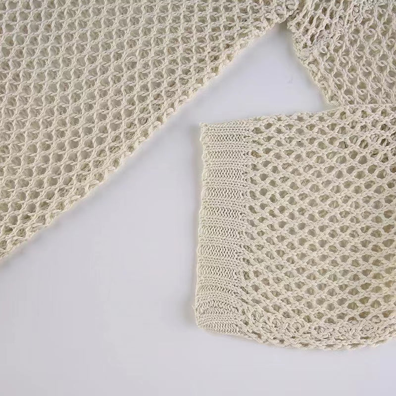 Women Mesh Crochet Crop Top Long Sleeve Hollow Out Cropped Knit Sweater Bikini Beach See Through Cover Ups