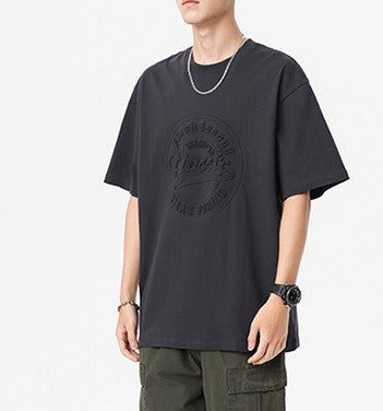 Men Baggy Embossed  Graphic Summer Short Sleeve Tshirt-Seal Tee