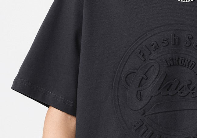 Men Baggy Embossed  Graphic Summer Short Sleeve Tshirt-Seal Tee