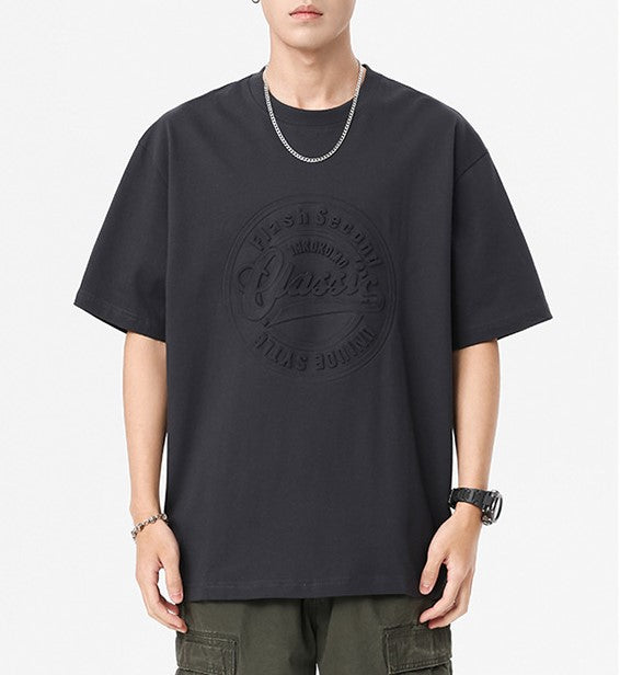 Men Baggy Embossed  Graphic Summer Short Sleeve Tshirt-Seal Tee