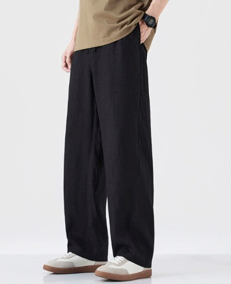  Men's Casual Linen Pants Elastic Waist Drawstring Beach Summer Pants Lightweight Linen Trousers-Kai pants