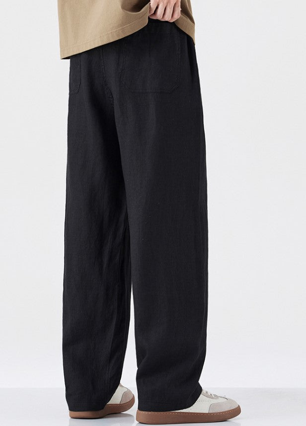  Men's Casual Linen Pants Elastic Waist Drawstring Beach Summer Pants Lightweight Linen Trousers-Kai pants