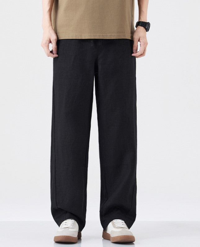  Men's Casual Linen Pants Elastic Waist Drawstring Beach Summer Pants Lightweight Linen Trousers-Kai pants