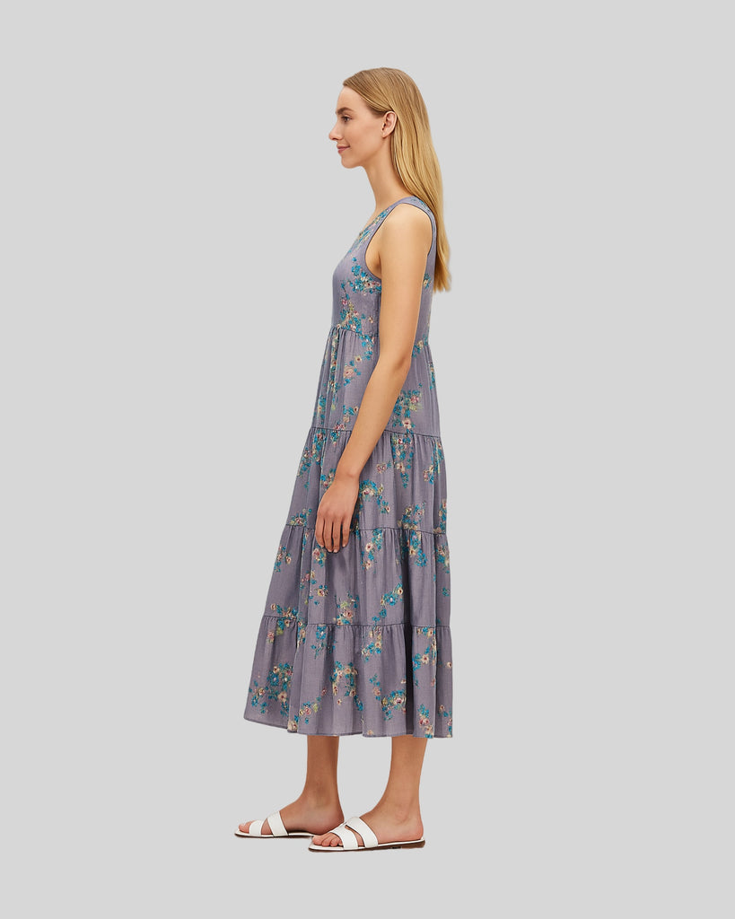 Woman Non-Sleeves Maxi Dress Casual Holiday Dress Lauren Dress - Floral Birds Print