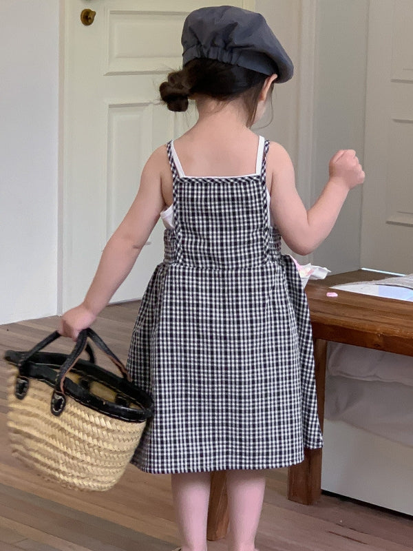 Children's 2-piece vest and plaid slip dress