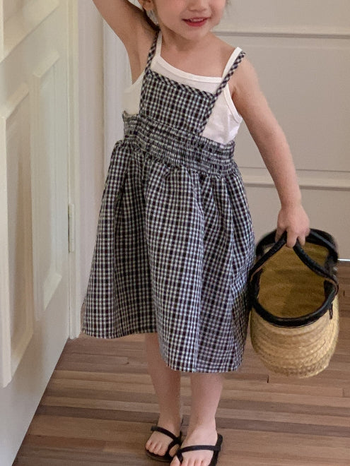 Children's 2-piece vest and plaid slip dress