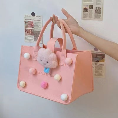 Cute Felt Tote Bag Reusable Gift Bag Foldable Shopping Bag 