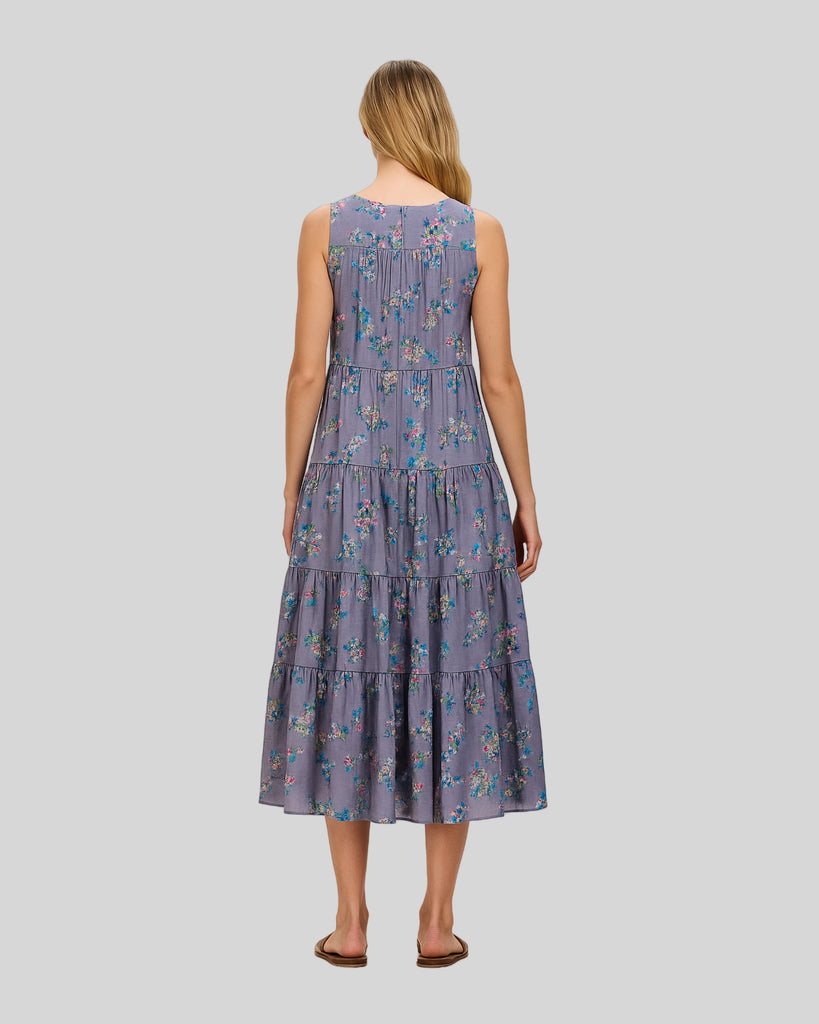 Woman Non-Sleeves Maxi Dress Casual Holiday Dress Lauren Dress - Floral Birds Print