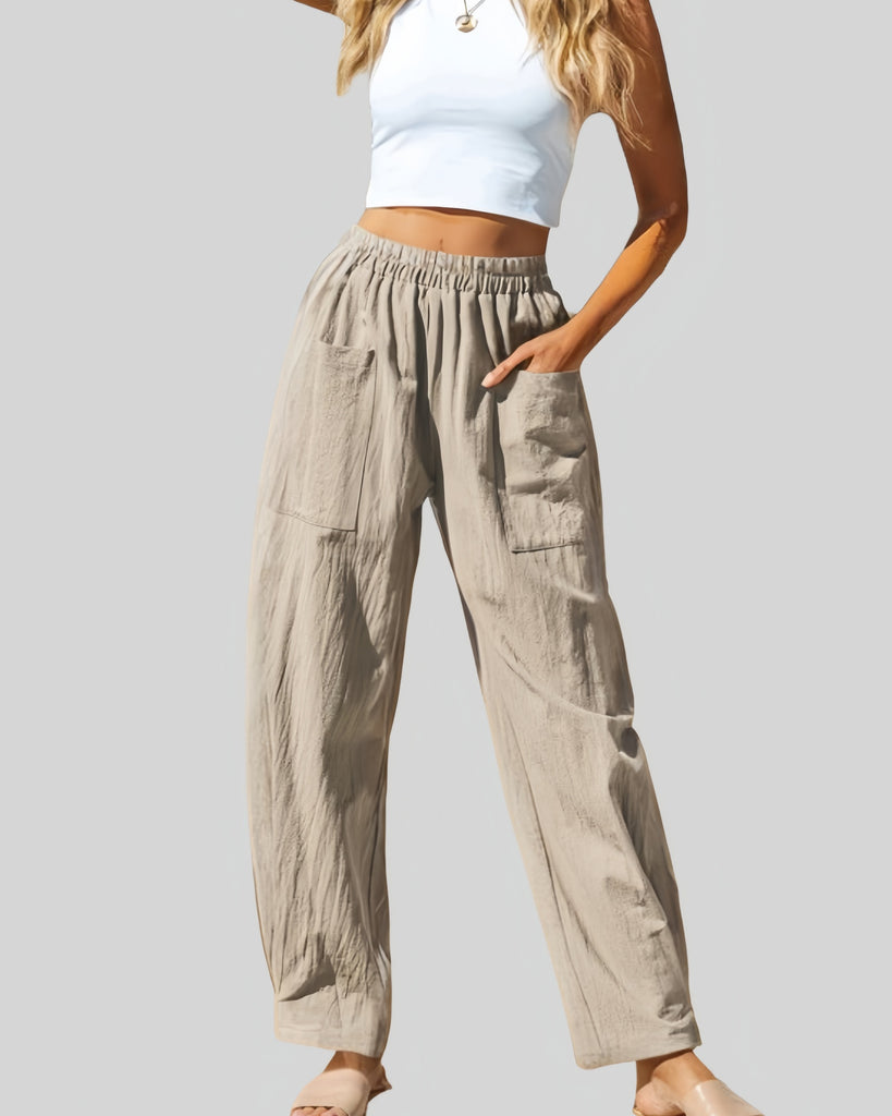 Women's Summer   Loose Cotton Linen banana Pants Khaki