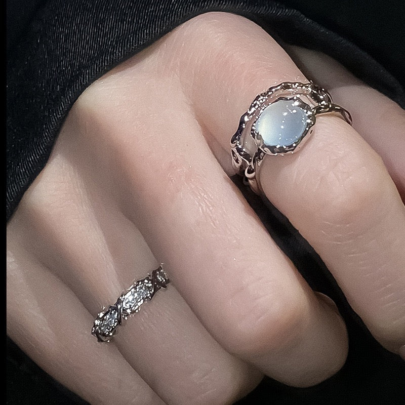 Moonlight Stone Inlaid Diamond Open Ring