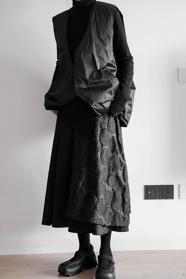 Jacquard dark textured double layered patchwork skirt