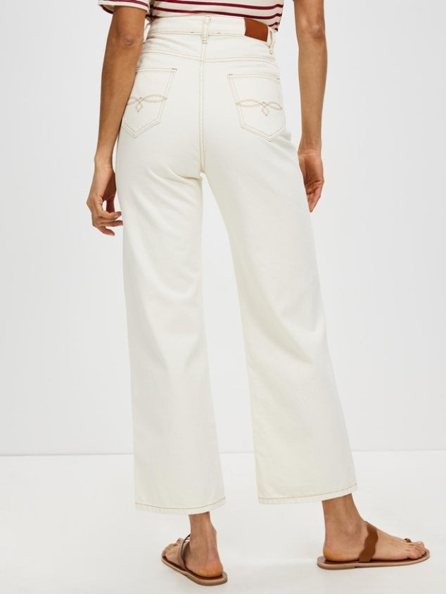 Women Straight Leg Jeans Pants with White Pockets