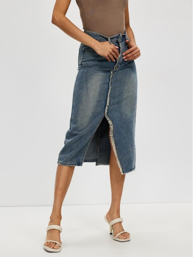 Women's summer high waisted split denim skirt