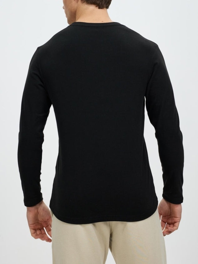 Casual black polyester long-sleeved slim version easy to match