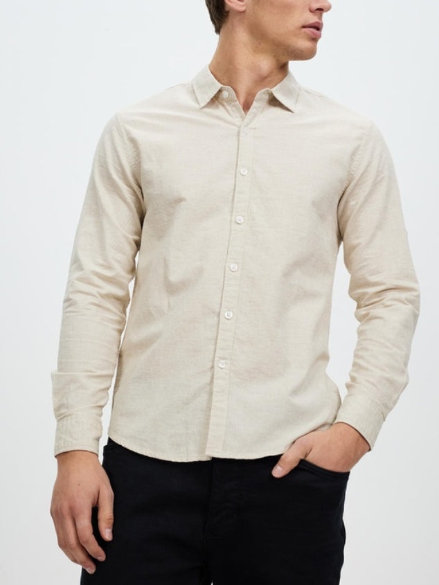 Men's cotton and linen comfortable and breathable solid color shirt top