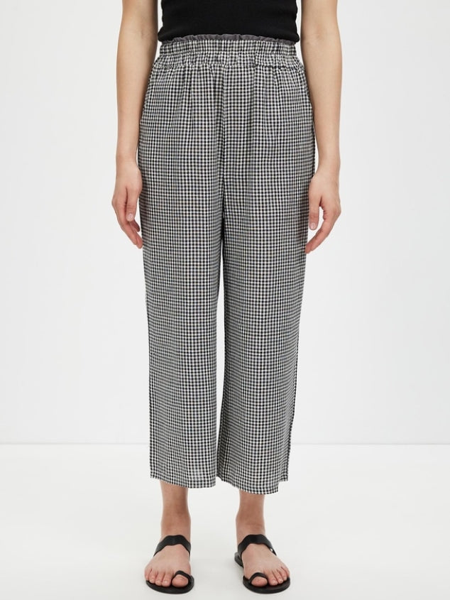 Women's High Waisted Plaid Straight Leg Pants Gingham Trousers with Pockets