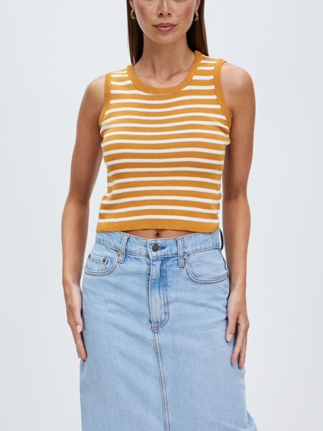 Women's Striped Print Sleeveless Slim Fit Tank Top